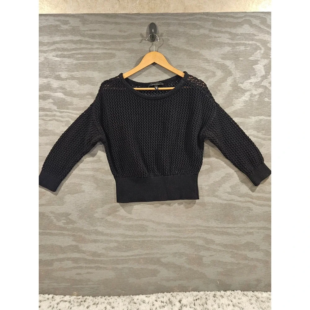 White House Black Market Black Open Knit Crochet Sweater Dolman Sleeve Large